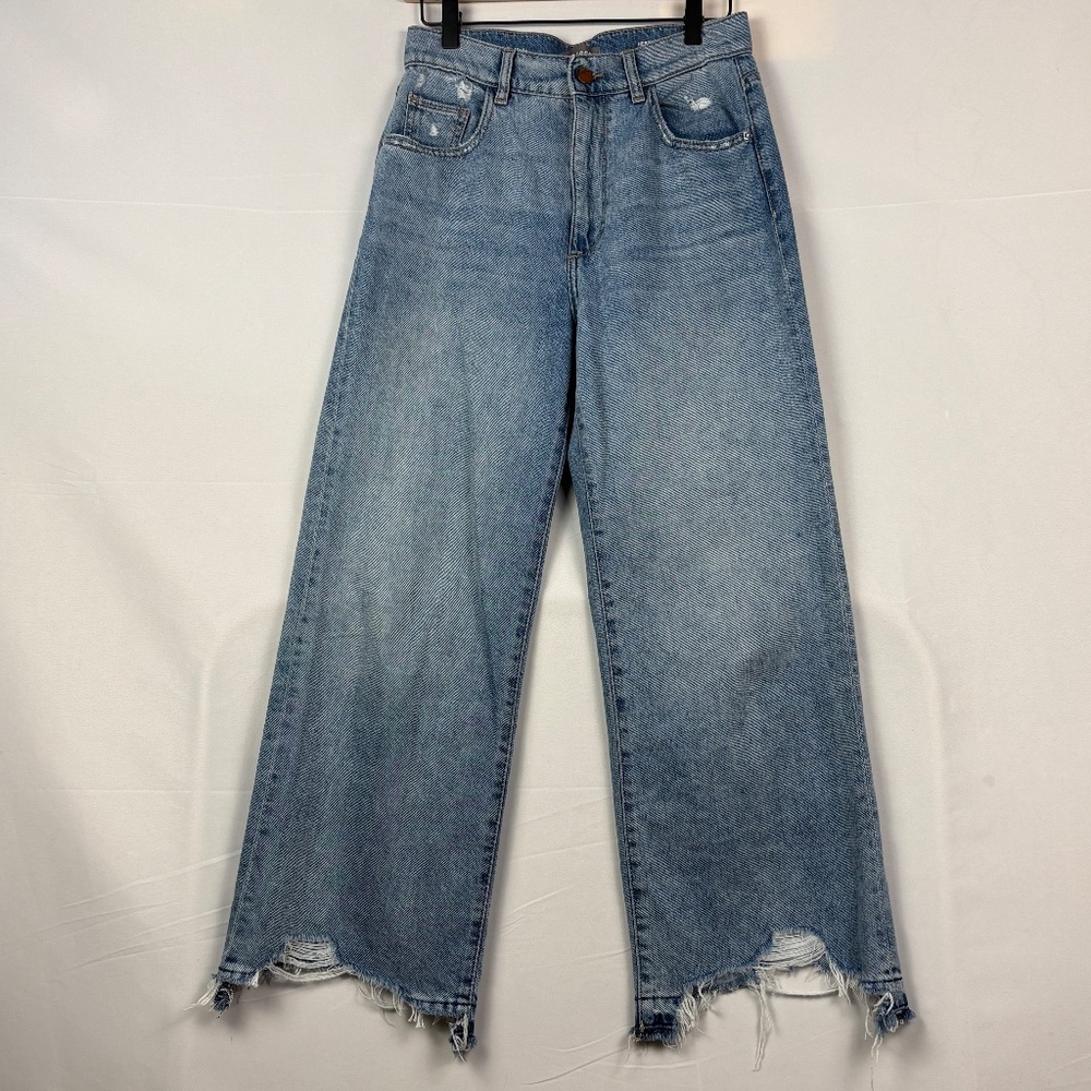 DL 1961‎ Women Hepburn Jeans Wide Leg High Rise Crop Sz 26 VTG Slate Wash Frayed